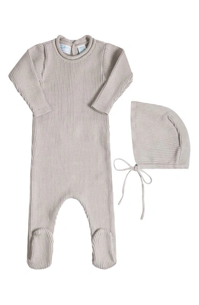 Feltman Brothers Babies'  Rolled Collar Rib Knit Footie & Bonnet Set In Soft Grey