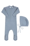 Feltman Brothers Babies' Rolled Collar Rib Knit Footie & Bonnet Set In Vintage Blue