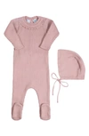 Feltman Brothers Ruffled Collar Rib Romper & Bonnet Set In Mauve