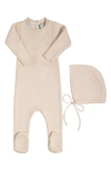 Feltman Brothers Babies'  Rolled Collar Rib Knit Footie & Bonnet Set In Ecru