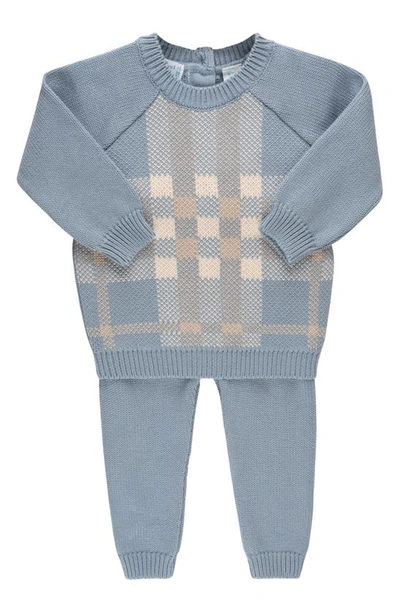 Feltman Brothers Babies' Plaid Cotton Jumper & Trousers Set In Vintage Blue