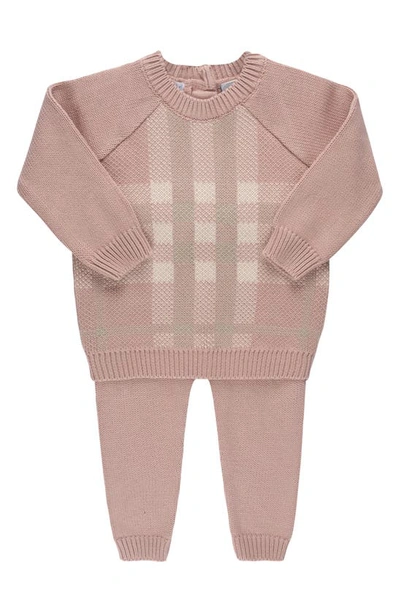 Feltman Brothers Babies'  Plaid Cotton Sweater & Pants Set In Pink