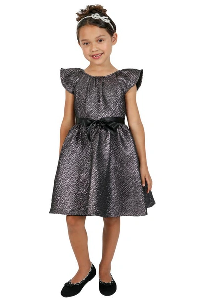 Little Angels Kids' Flutter Sleeve Brocade Dress In Plum