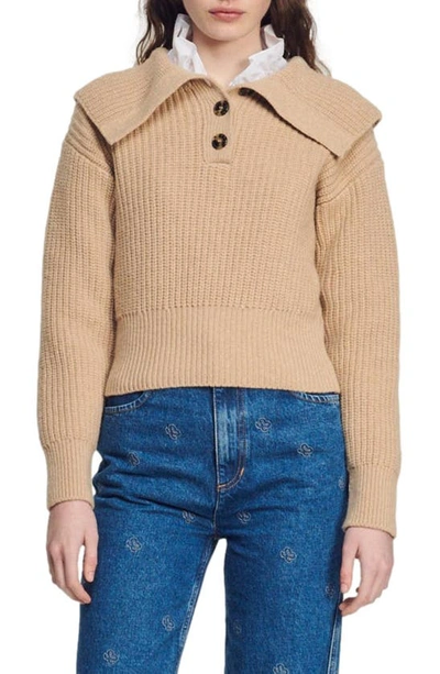Sandro Nador Cable-knit Jumper In Beige