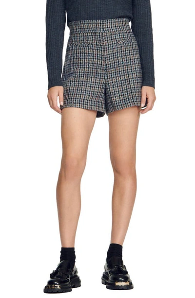 Sandro Bambin Houndstooth Shorts In Blu / Beige
