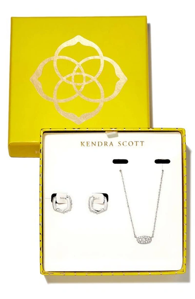 Kendra Scott Silver-tone 2-pc. Set Crystal Pave Pendant Necklace & Small Huggie Hoop Earrings In Rhod White