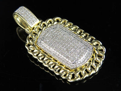 Pre-owned Jewelry Unlimited Men's 10k Yellow Gold Genuine Diamond Miami Frame Dog Tag Pendant 0.75ct 1.5" In H-i
