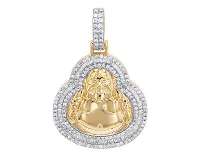 Pre-owned Jewelry Unlimited Men's Real Baguette Diamond Laughing Buddha 1 1/4 Ct 10k Yellow Gold 1.5" In G-h