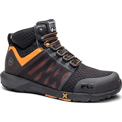 Pre-owned Timberland Men's Pro Radius Mid Composite Toe Elec Ct In Black: Black Orange