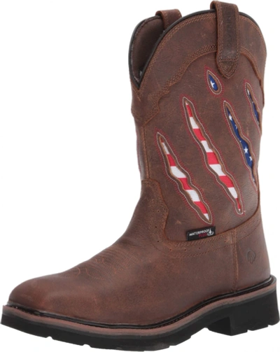 Pre-owned Wolverine Kids'  Men's Rancher Claw Steel Toe Wellington Construction Boot In Brown/flag