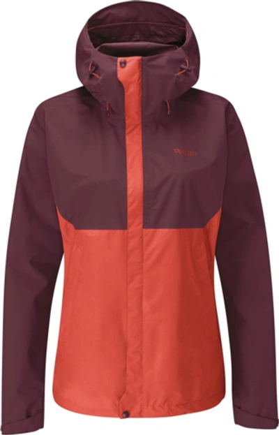 Pre-owned Rab Women's Downpour Eco Waterproof Breathable Jacket For Hiking And Climbing In Deep Heather/red Grapefruit