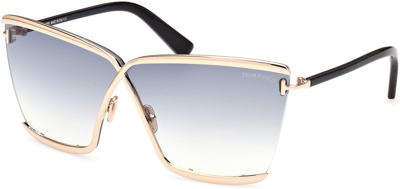 Pre-owned Tom Ford Elle-02 Ft0936 28b Rose Gold W. Dk. Havana Temples / Grad. Brown 71
