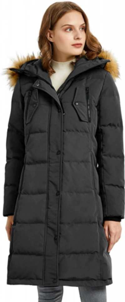 Pre-owned Orolay Women's Down Jacket Winter Long Coat Windproof Puffer With Fur... In Pirate Black