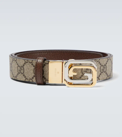 Gucci 3cm Reversible Squared Interlocking Belt In Beige,ebony