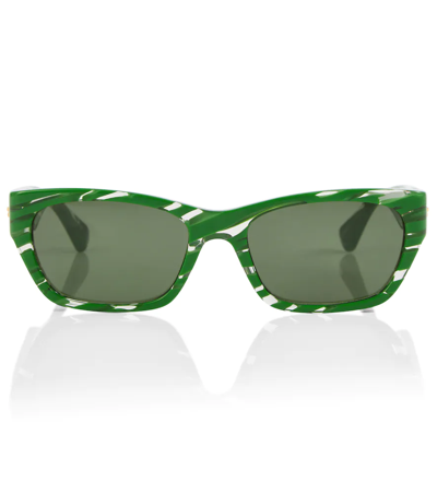Bottega Veneta Rectangular Acetate Sunglasses In Green-green-green
