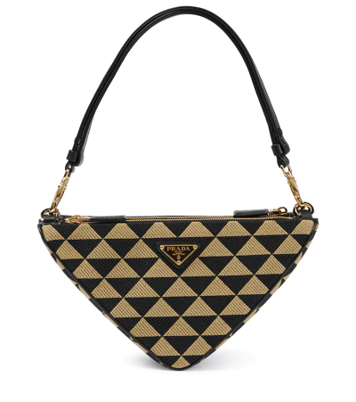 Prada Triangolo Mini Jacquard Shoulder Bag In Nero+corda