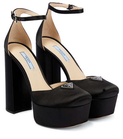 Prada Satin Platform Pumps In Nero