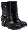 Miu Miu Buckled Leather Ankle Boots In Nero