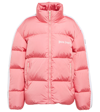 Palm Angels Striped Webbing-trimmed Padded Shell Down Jacket In Pink White