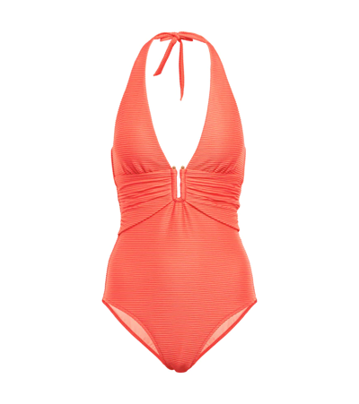 Heidi Klein Morrocan Sands Ribbed Swimsuit In Coral