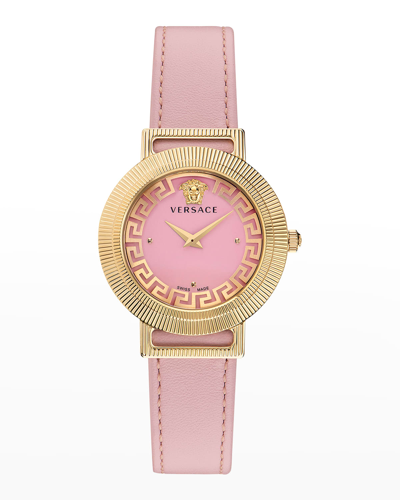 Versace Women's Greca Chic Ion-plated Goldtone Leather Strap Watch In Pink
