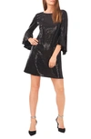 Vince Camuto Sequin Bell Sleeve Minidress In Rich Black