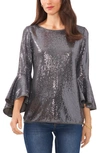 Vince Camuto Sequin Bell Sleeve Top In Grey