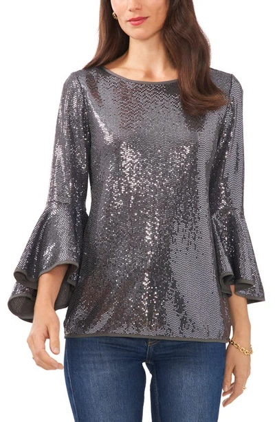 Vince Camuto Sequin Bell Sleeve Top In Silver