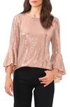 Vince Camuto Sequin Bell Sleeve Top In Gold