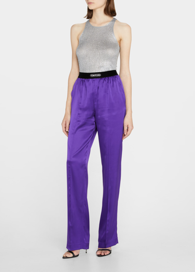 Tom Ford Velvet Logo-banded Silk Pj Pants In Pale Parma Violet