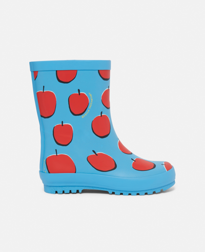 Stella Mccartney Apple Print Rubber Rain Boots In Blue