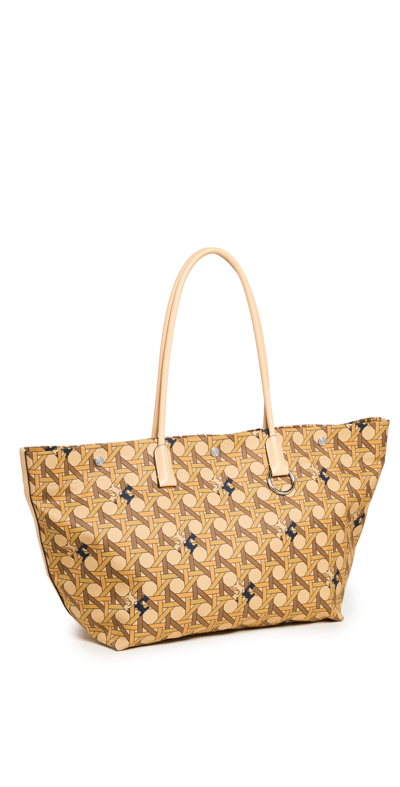 Tory Burch Canvas Basketweave Tote In Nude