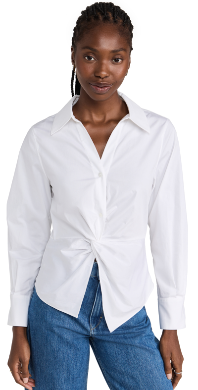 Something Navy Twist Front Button Up In White