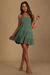 LULUS MAKE A DAY OF IT GREEN CUTOUT TIERED MINI DRESS