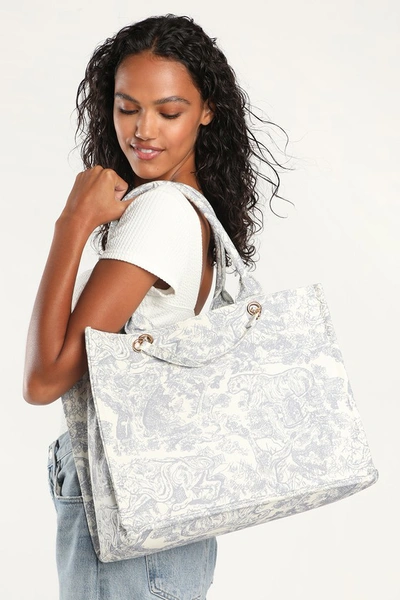 Lulus Got It All Light Blue Toile Print Tote Bag