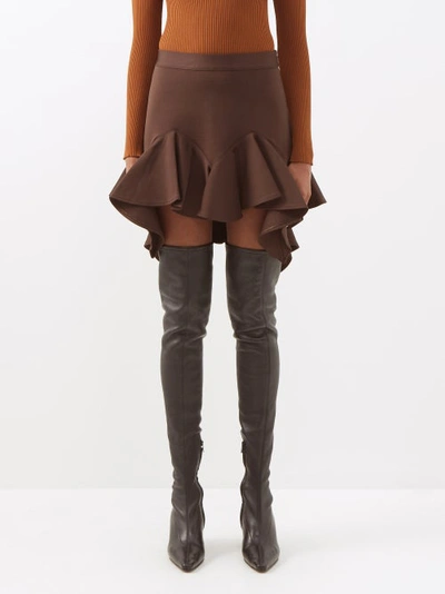 Givenchy Ruffled Flared-hem Jersey Mini Skirt In Brown