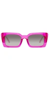 Linda Farrow 'nieve' Thick Acetate Frame Rectangular Sunglasses In Fuchsia