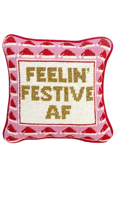 Furbish Studio Festive Af Needlepoint Pillow In N,a