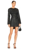 Rta Black Shauna Gathered Leather Mini Dress In Black Drago