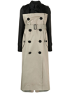 Sacai Cotton Gabardine Double-breasted Trench Coat In Black