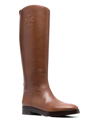 Tory Burch Logo-embossed Tall Leather Boots In Brown