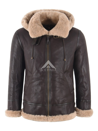 Pre-owned Smart Range Leather Men's B3 Hooded Sheepskin Real Leather Jacket Flying Raf Ww2 Bomber Pilot Jacket