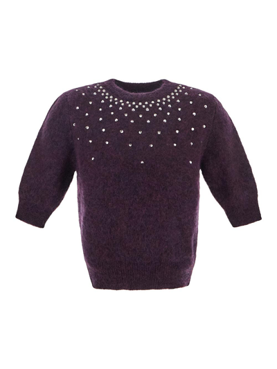 Alessandra Rich Studded Knitted Top In Purple