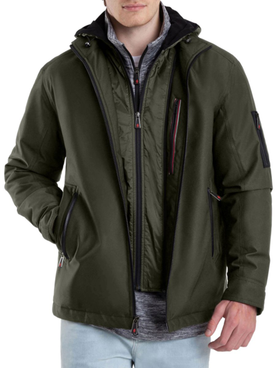 Thermostyles Men's 2-in-1 Modern Fit Removable Hooded Bib Jacket In Olive