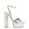 Aquazzura Silver Sinner Plateau 140 Mock Croc Leather Sandals In Silver