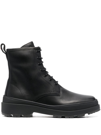 Camper Lace-up Leather Boots In Schwarz