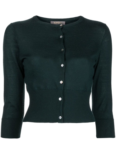 N.peal Fine-knit Round-neck Cardigan In Green