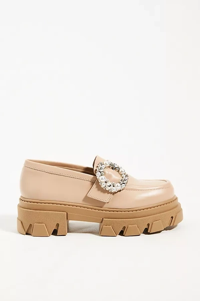 Alohas Trailblazer Crystal Loafers In Beige