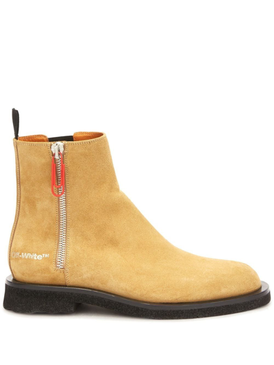 Off-white Spongesole Suede Ankle Boots In Beige