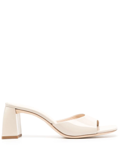 By Far 70mm Michele Patent Leather Mule Sandals In Beige